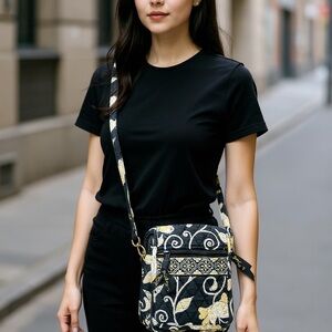 Vera Bradley Yellow Bird Cotton Small Crossbody ID Mini Hipster Bag Fold Over